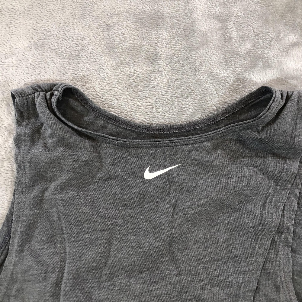 Nike Dri-FIT Tank Top Womens Medium Gray Peace Love Swoosh Open Back BV4371-010 - Picture 9 of 13